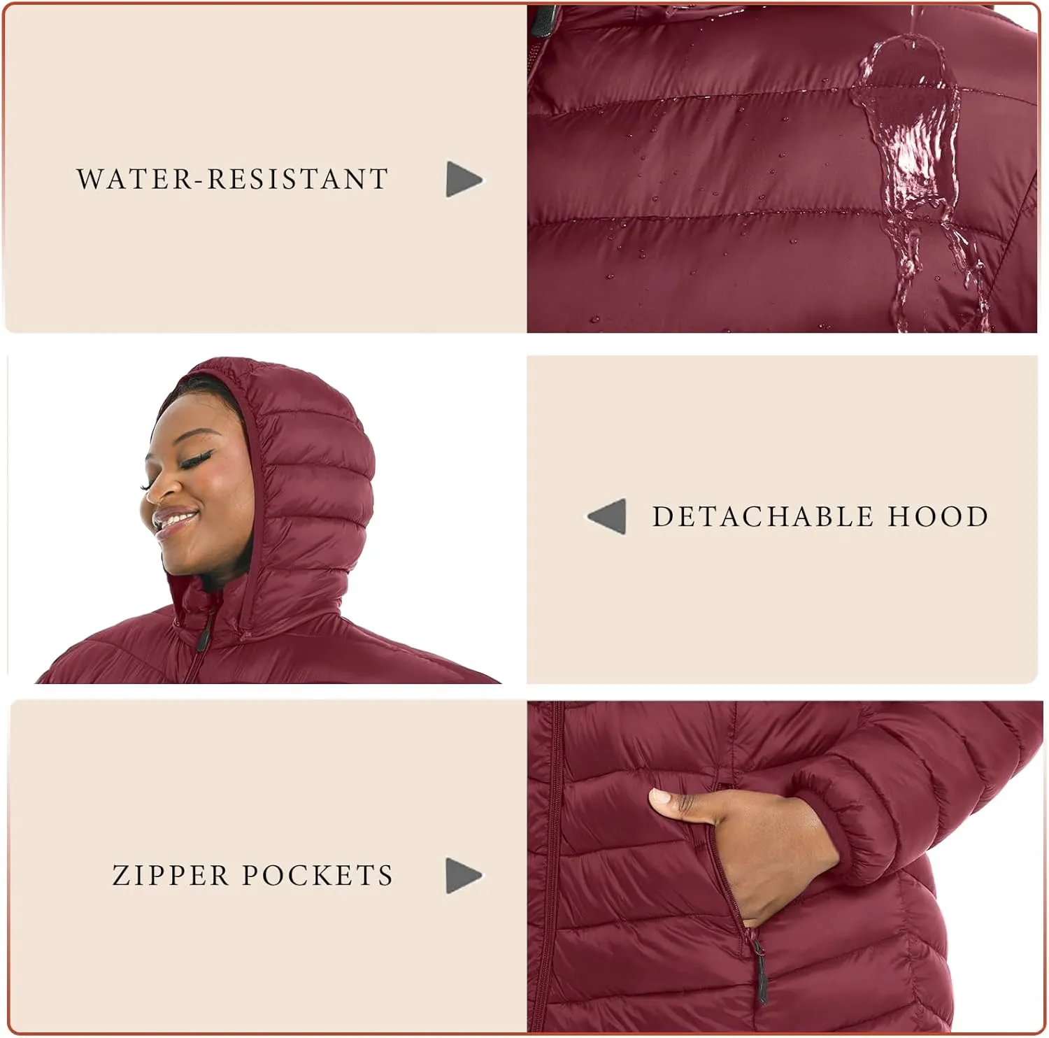 Plus Size Women's Packable Puffer Jacket 1X-6X Water-Resistant Lightweight Winter Coat(Exclusively for Plus Size)