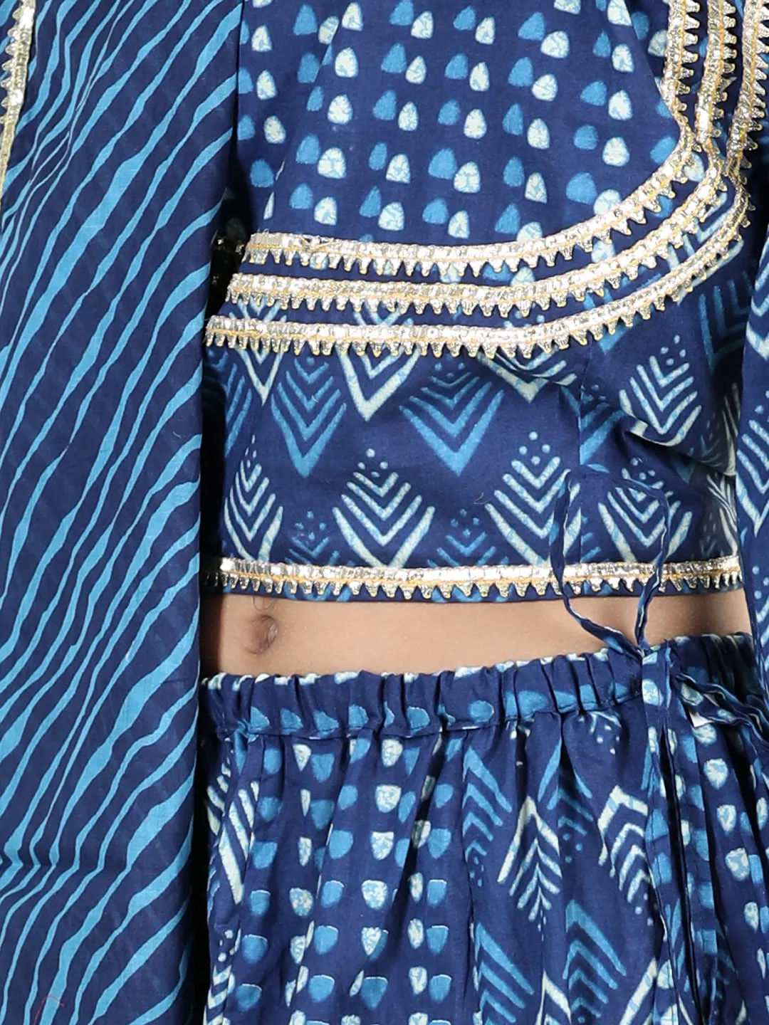 Pure Cotton Printed Lehenga Choli Dupatta Set for Girls- Blue