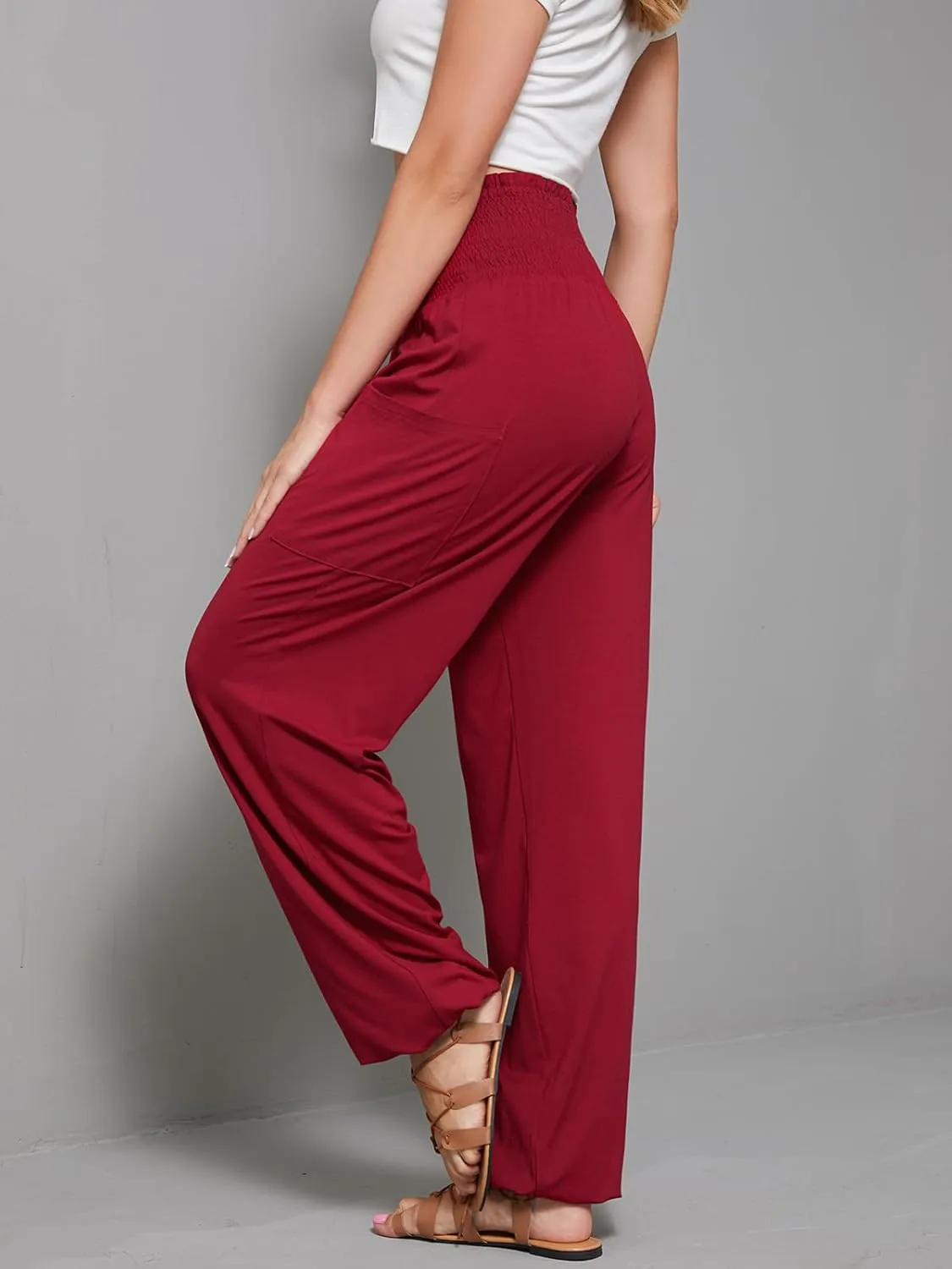 QIANXIZHAN Women's Harem Pants, High Waist Yoga Boho Trousers with Pockets