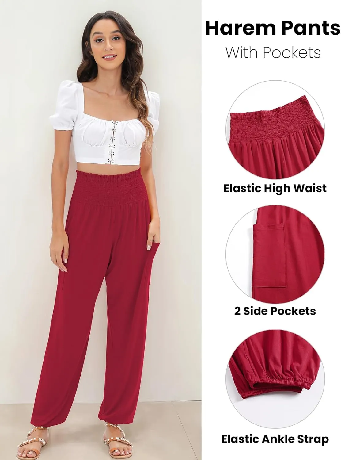 QIANXIZHAN Women's Harem Pants, High Waist Yoga Boho Trousers with Pockets