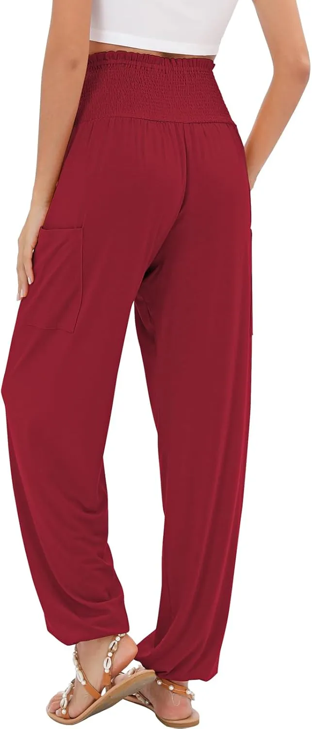 QIANXIZHAN Women's Harem Pants, High Waist Yoga Boho Trousers with Pockets