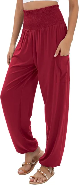 QIANXIZHAN Women's Harem Pants, High Waist Yoga Boho Trousers with Pockets