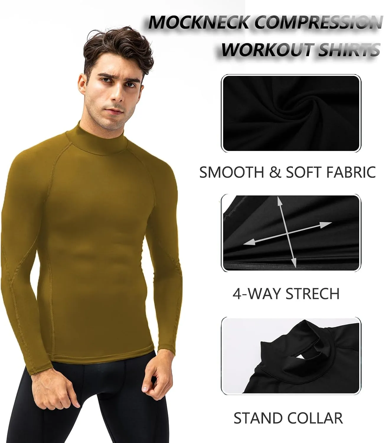 Queerier Men's Turtleneck Compression Shirts Long Sleeve Mock Thermal Base Layer Top Athletic Cool Dry Sports Undershirts