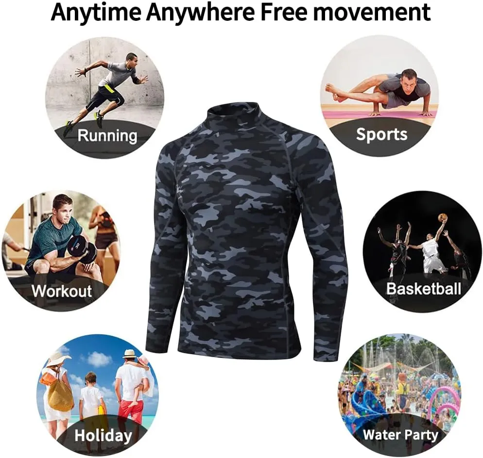 Queerier Men's Turtleneck Compression Shirts Long Sleeve Mock Thermal Base Layer Top Athletic Cool Dry Sports Undershirts