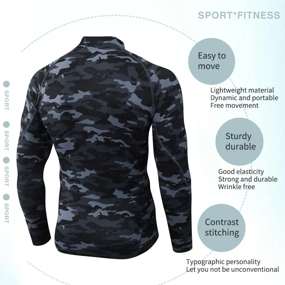 Queerier Men's Turtleneck Compression Shirts Long Sleeve Mock Thermal Base Layer Top Athletic Cool Dry Sports Undershirts