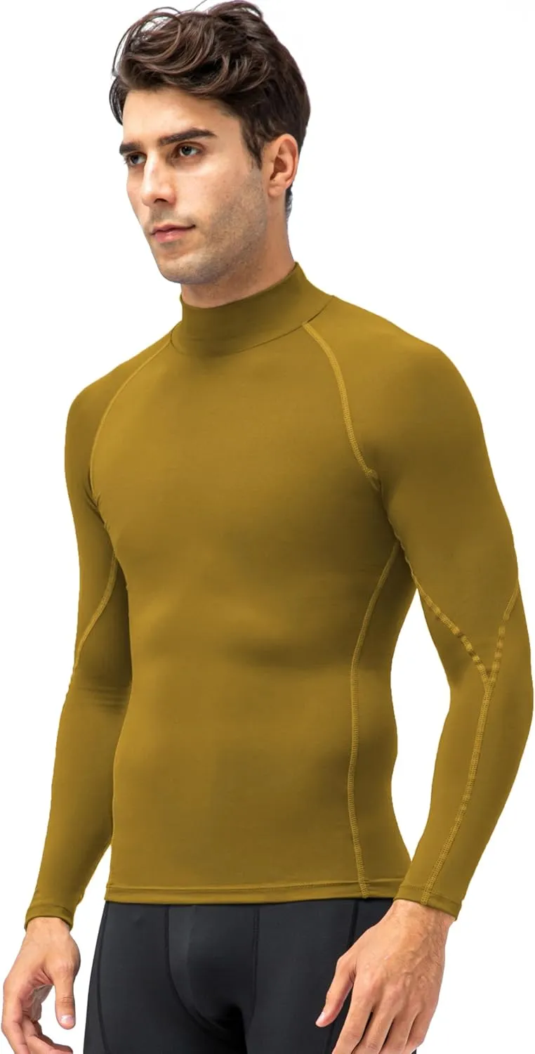 Queerier Men's Turtleneck Compression Shirts Long Sleeve Mock Thermal Base Layer Top Athletic Cool Dry Sports Undershirts