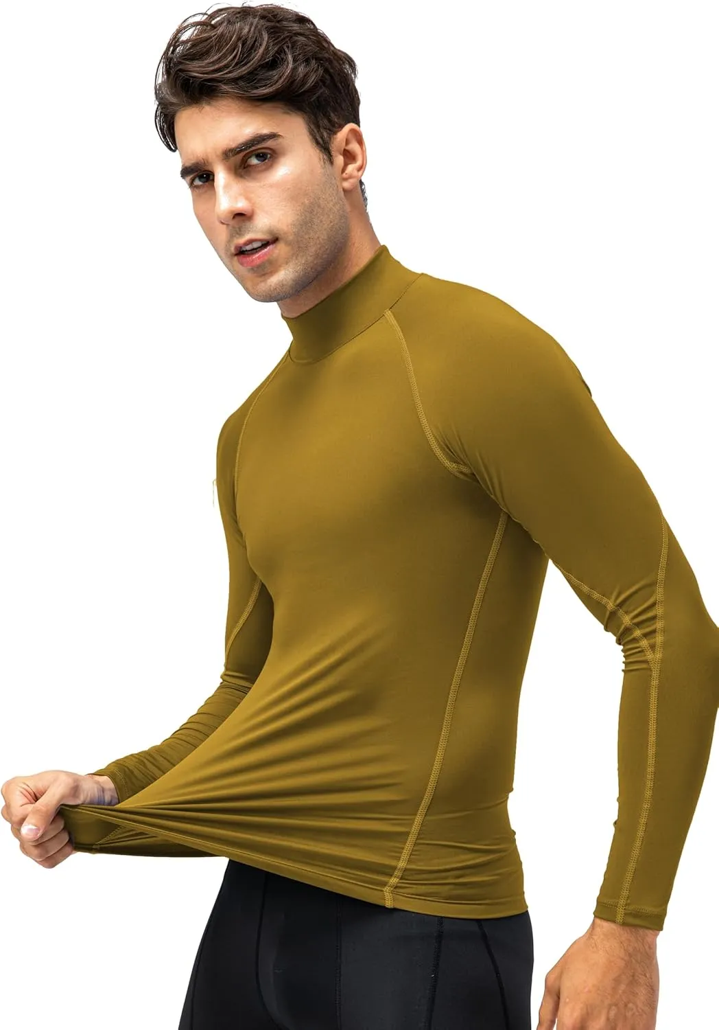 Queerier Men's Turtleneck Compression Shirts Long Sleeve Mock Thermal Base Layer Top Athletic Cool Dry Sports Undershirts