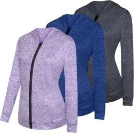 Real Essentials 3 Pack: Womens Dry-Fit Long Sleeve Quarter Zip & Full Zip Up Hoodie Workout Jacket (Available in Plus)