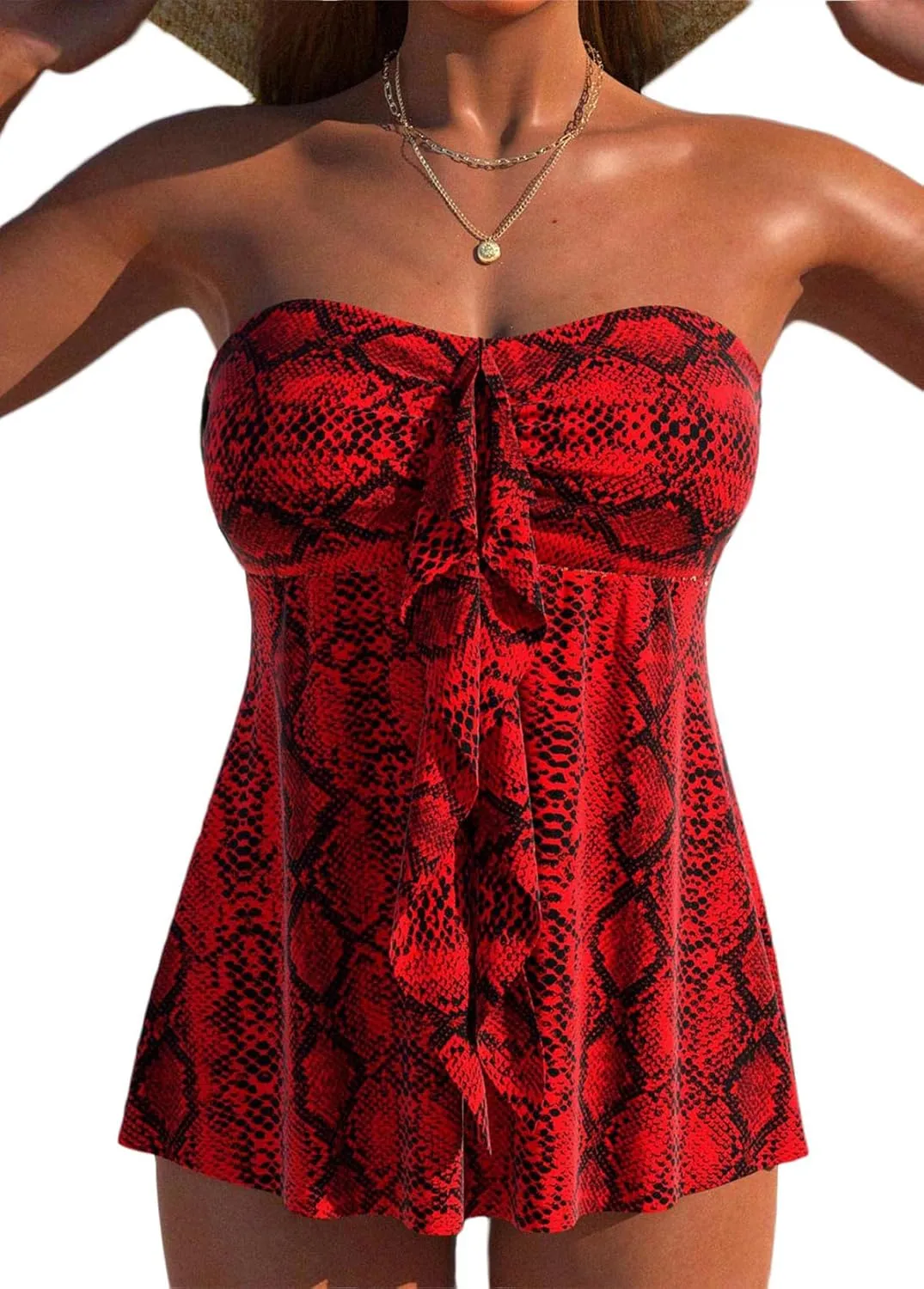 ROSEWE Two Piece Tankini Bathing Suits for Women, Removable Halter Flyaway Swimsuits, Bandeau Top with Briefs