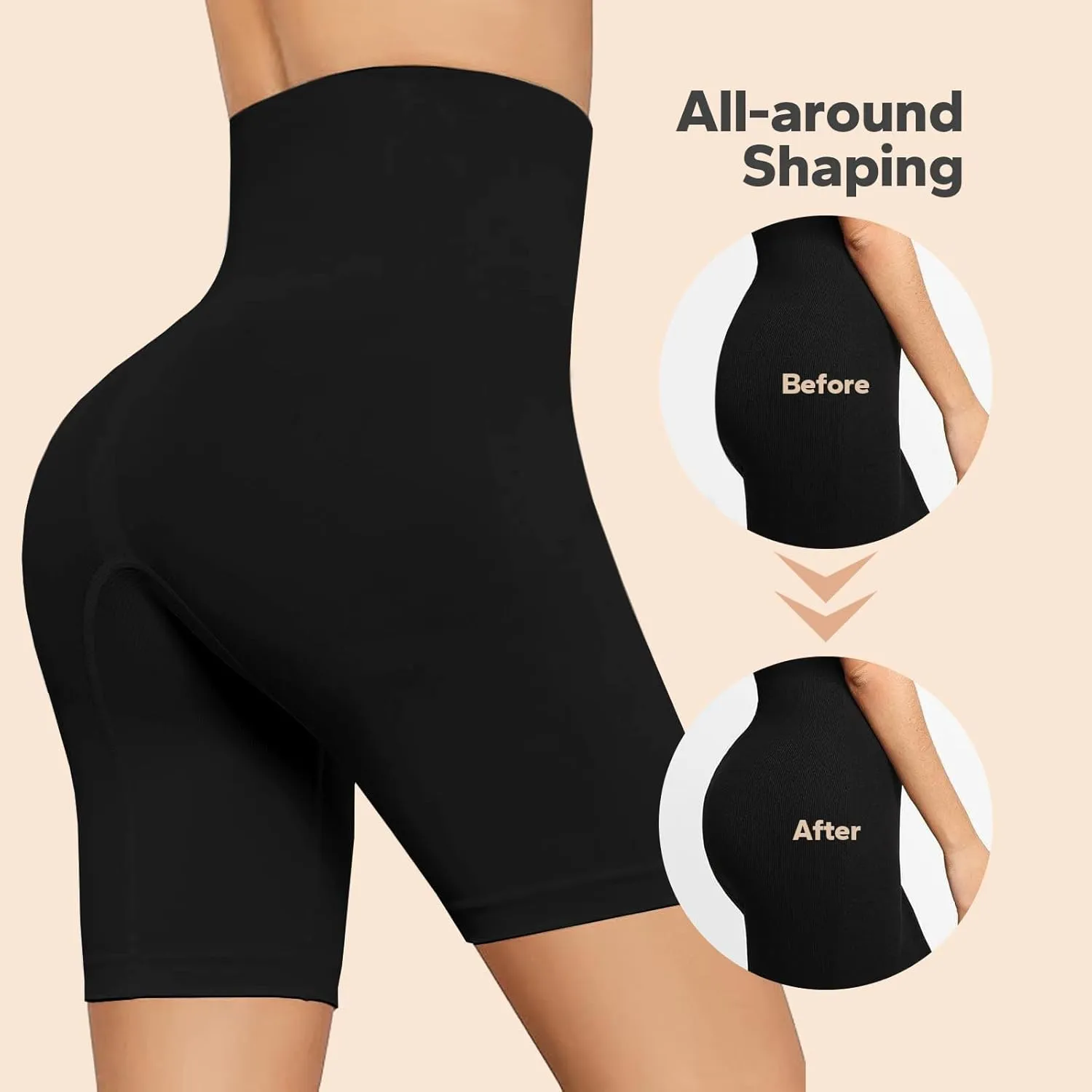 Shapewear Shorts for Women, High Waisted Body Shaper Shorts, Tummy Control, Butt Lifter, Seamless Compression
