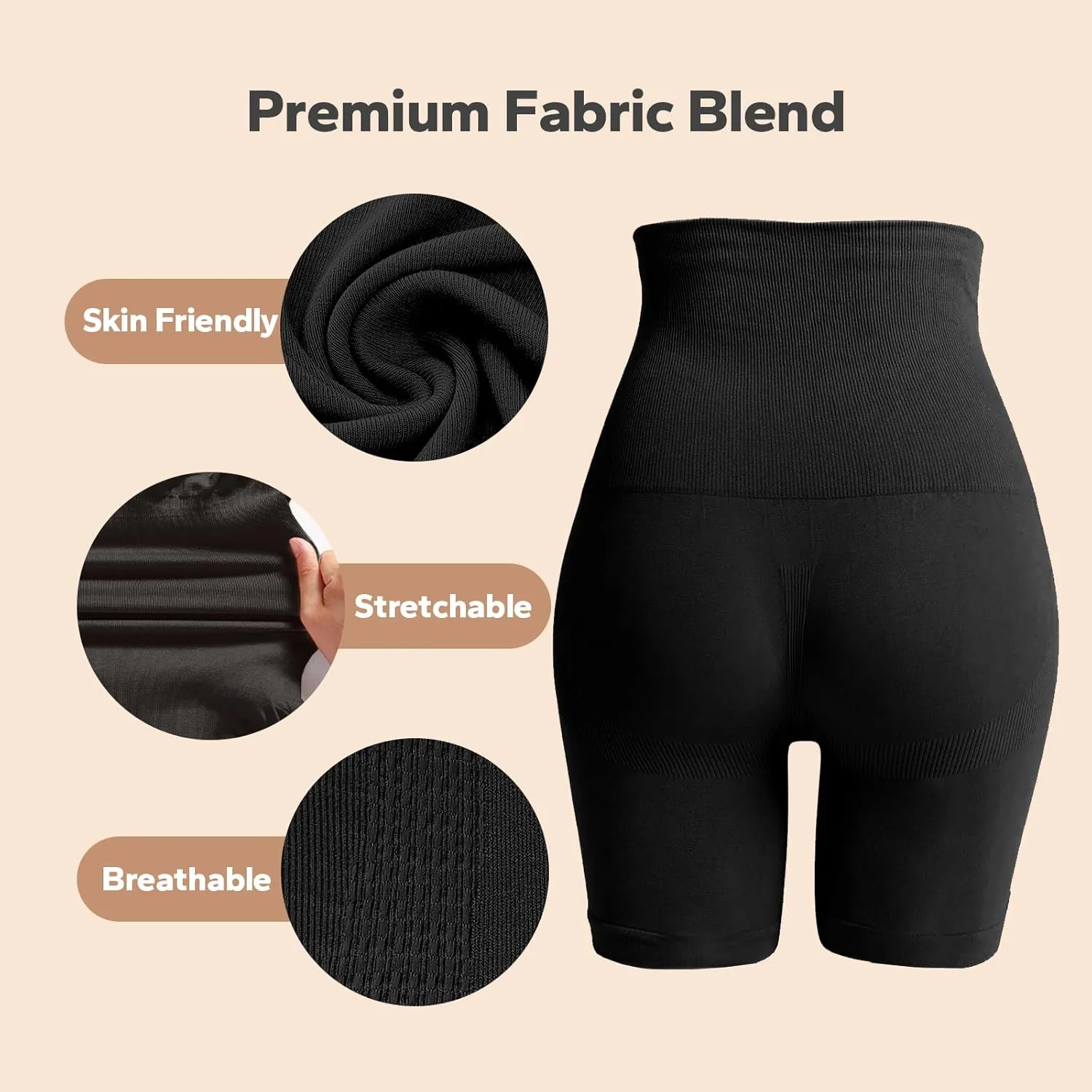 Shapewear Shorts for Women, High Waisted Body Shaper Shorts, Tummy Control, Butt Lifter, Seamless Compression