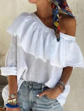 Solid Color Casual Ruffle Top