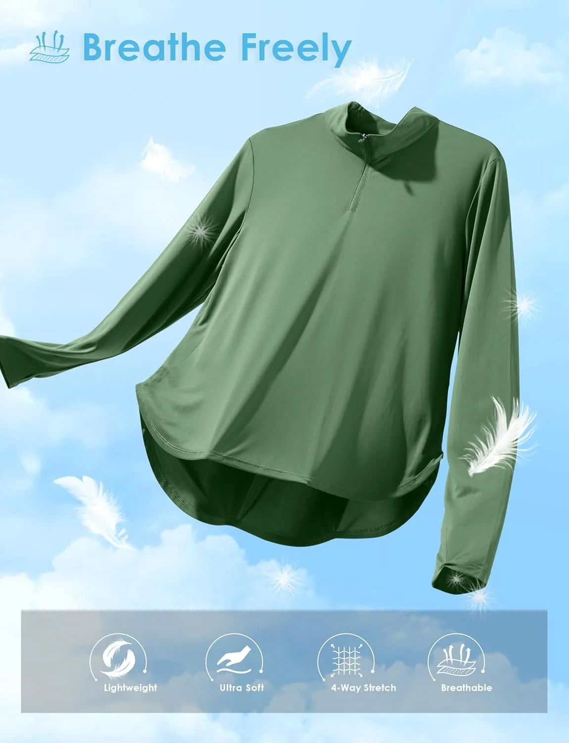 Soothfeel Women's UPF 50  Shirts Long Sleeve 1/4 Zip Pullover UV Sun Protection Golf Shirt Workout Athletic Tops for Women