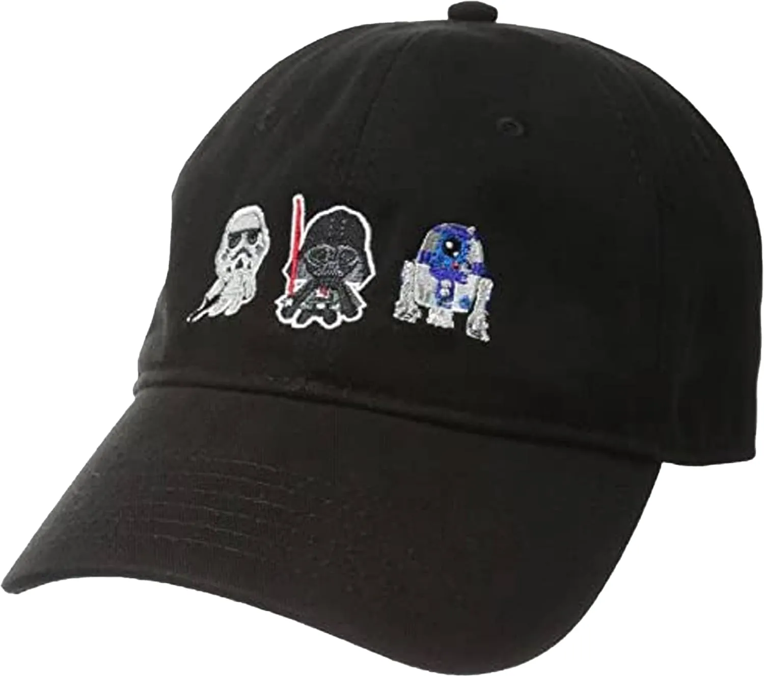 Star Wars Dad Hat, Darth Vader, R2-d2 and Stormtrooper Cotton Adult Baseball Cap with Curved Brim, Black Pixels '22, One Size