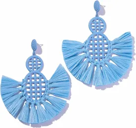Statement Raffia Tassel Earrings Boho Dangle Drop Earrings Cute Fun Earrings Handmade Trendy Summer Beach Wedding Jewelry for Women