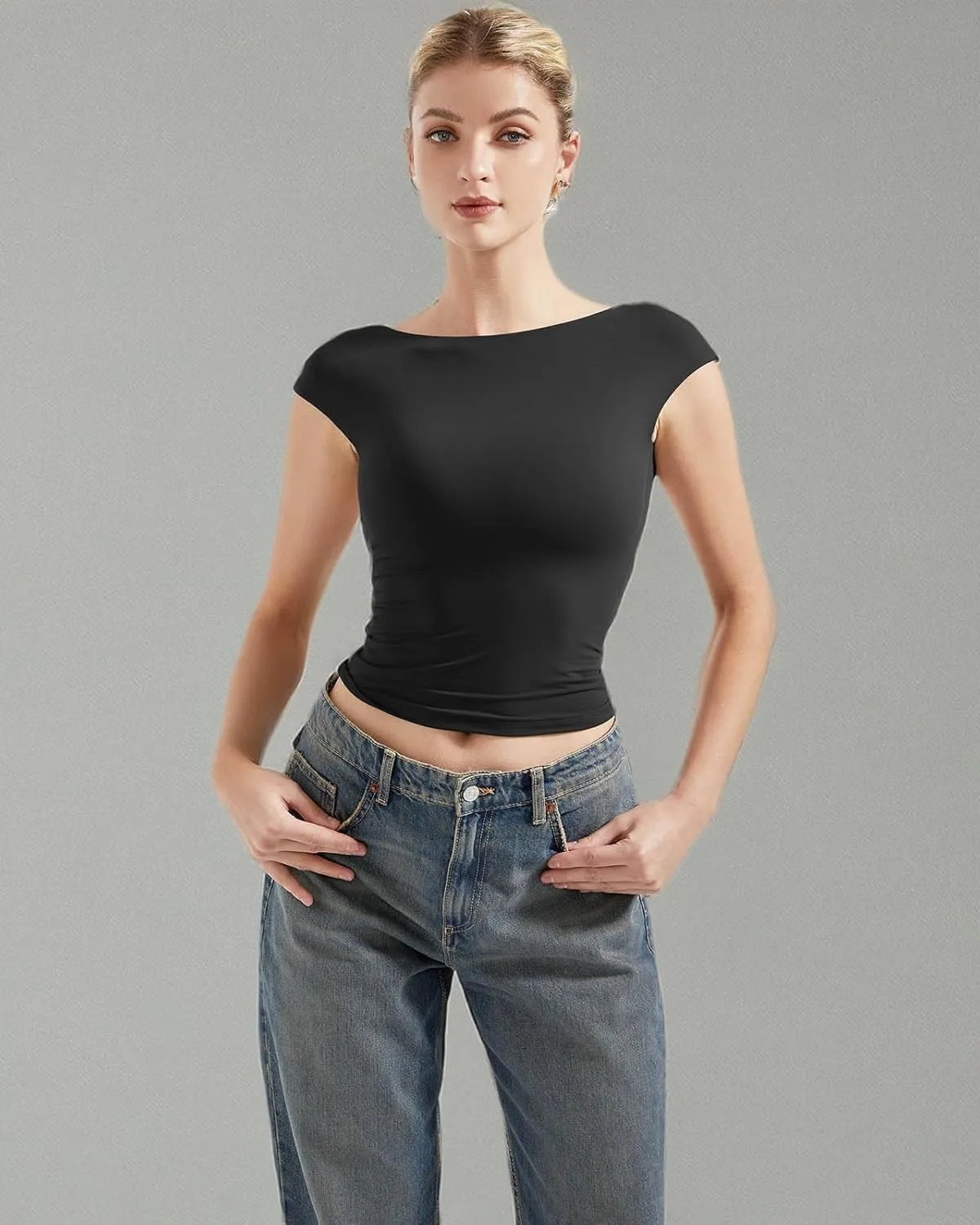 SUUKSESS Women Backless Sexy Going Out Tops Double Lined Open Back Y2k Basic Tee Shirts