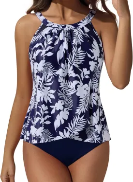 SUUKSESS Women Tummy Control Tankini Bathing Suit Ruffle High Waisted Swimsuit