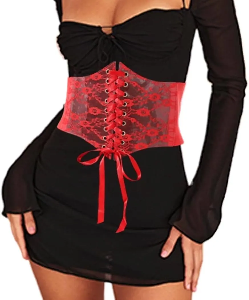 Tgirls Women Corset Belt Lace-up Waist Corset Belts Sexy Cinch Elastic Wide Belt for Dress Costume Waspie Waistband