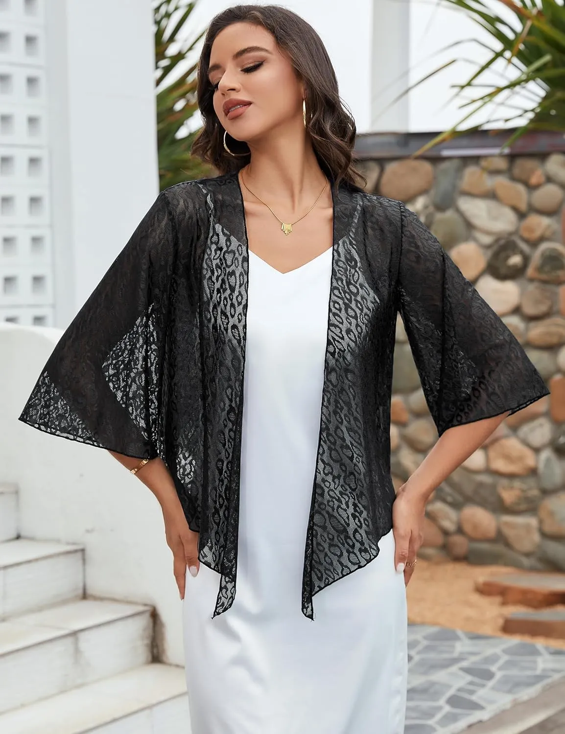 Totatuit Womens Sheer Shrug Tie Front Bell Sleeve Summer Cropped Bolero Cardigan