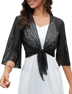Totatuit Womens Sheer Shrug Tie Front Bell Sleeve Summer Cropped Bolero Cardigan
