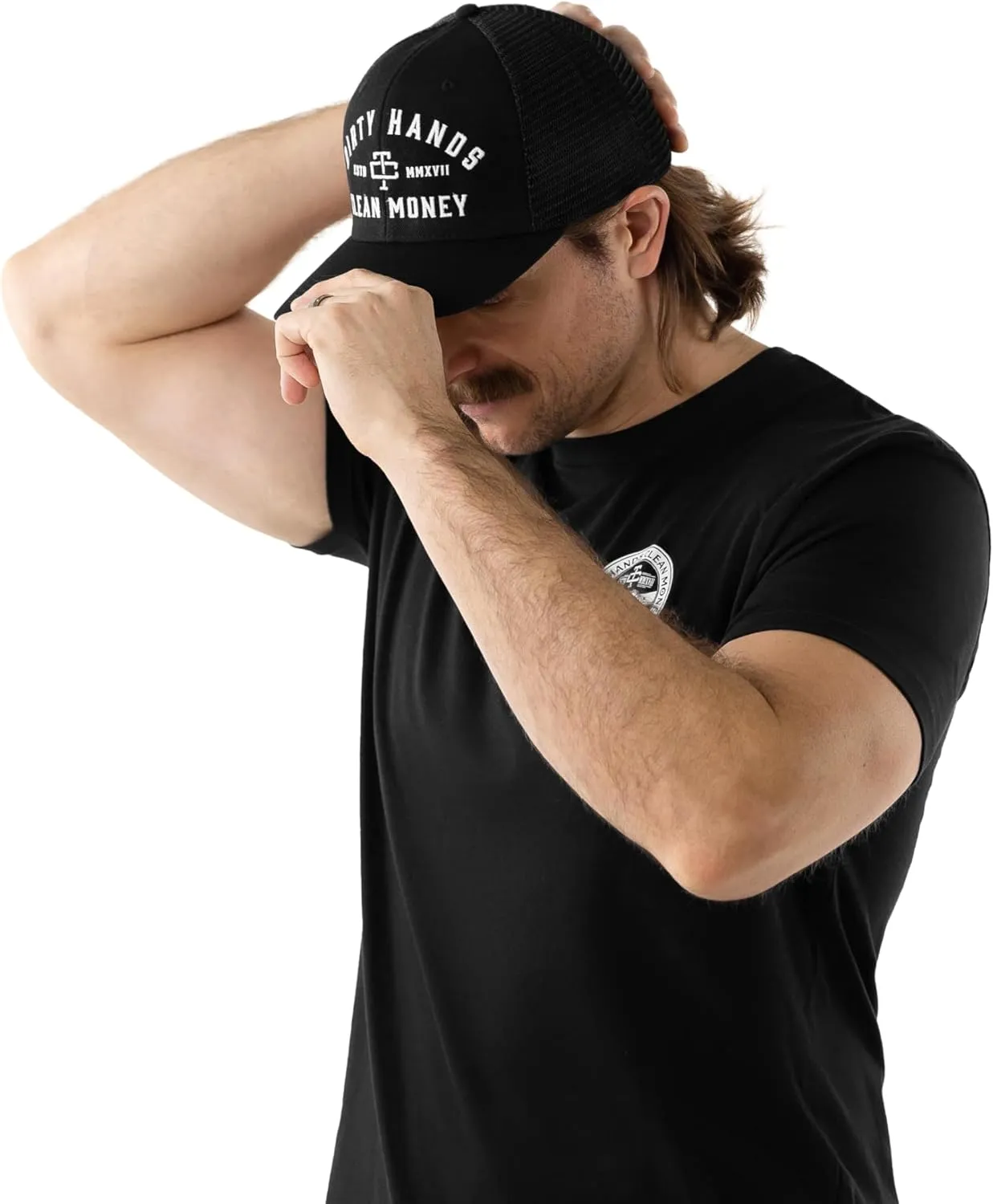 TROLL CO. CLOTHING Dirty Hands Clean Money Meshback Hat - Black, Adjustable Snapback, Curved Brim, One Size Fits Most