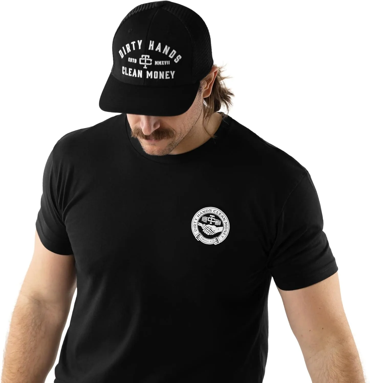 TROLL CO. CLOTHING Dirty Hands Clean Money Meshback Hat - Black, Adjustable Snapback, Curved Brim, One Size Fits Most