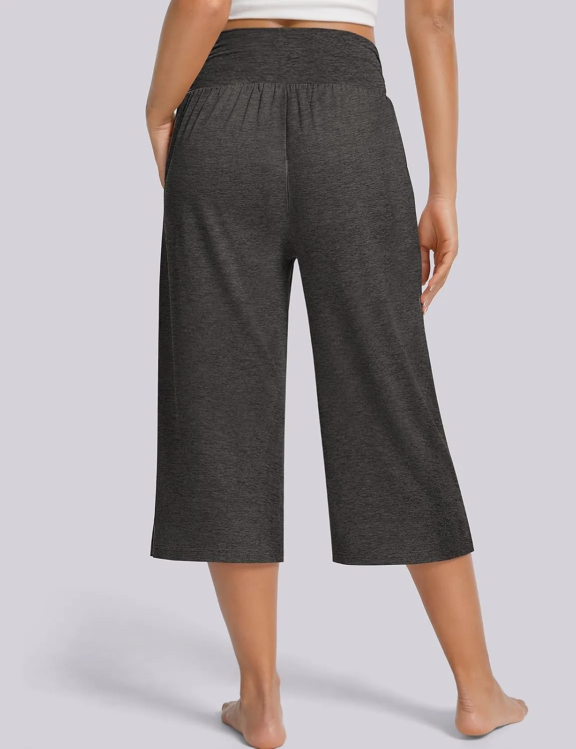 UEU Women's Summer Capris Yoga Pants for Women High Waisted Casual Wide Leg Loose Soft Pajamas with Pockets