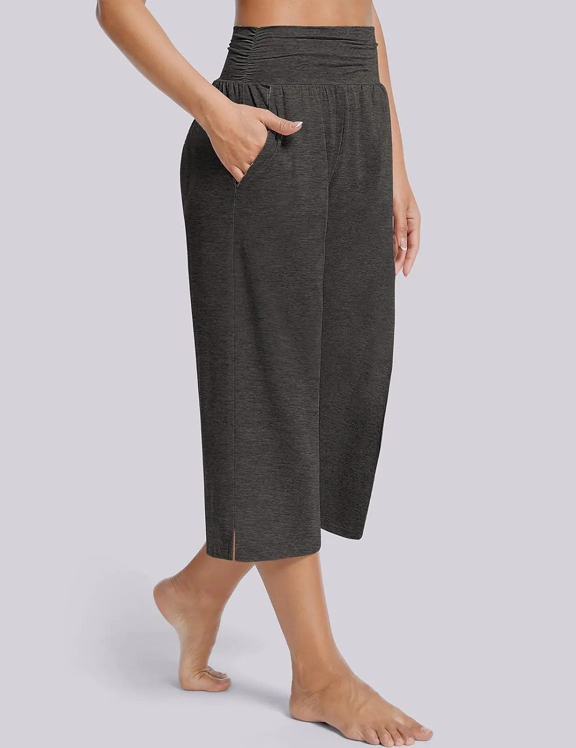 UEU Women's Summer Capris Yoga Pants for Women High Waisted Casual Wide Leg Loose Soft Pajamas with Pockets