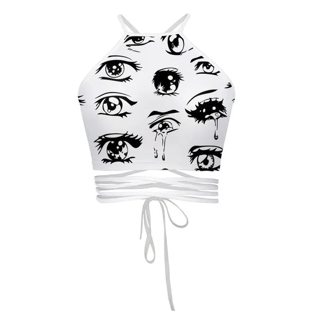 UIDEAZONE Cropped Top Female Halter Top Camis Vest Brandy Melville 3D Creative Sexy Debardeur Women Strappy Bustier Harajuku Top