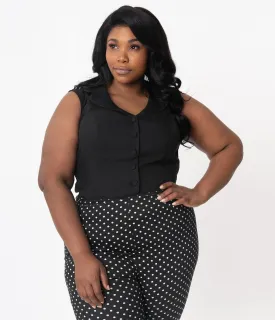 Unique Vintage Plus Size Black Sleeveless Button Up Polly Blouse