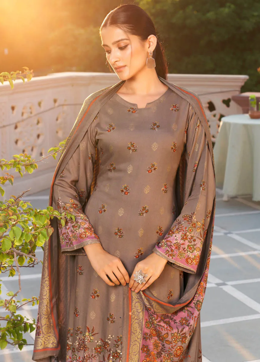 Unstitched Pashmina Brown Winter Salwar Suit Dress Material for Women