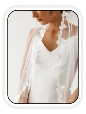 Unsutuo Bride Wedding Veil 1 Tiers Lace Applique Fingertip Bridal Tulle with Comb for Women and Girls (Ivory)