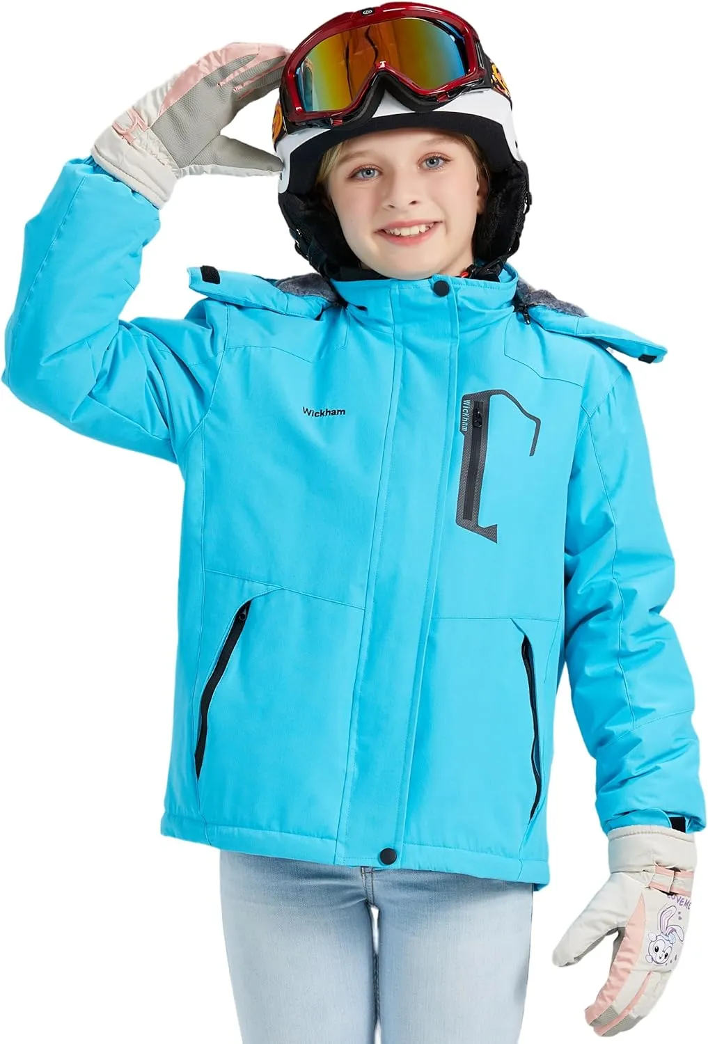 WICKHAM Girl's Waterproof Ski Jacket Winter Warm Fleece Lined Snow Windproof Jackets Removable Hood Ski Coat for Kids