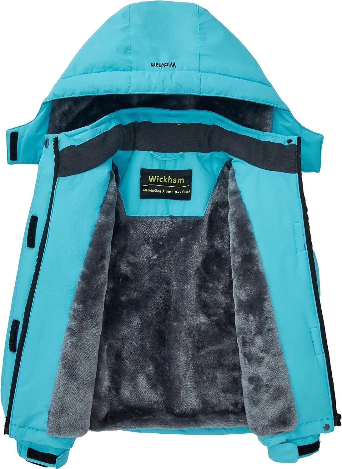 WICKHAM Girl's Waterproof Ski Jacket Winter Warm Fleece Lined Snow Windproof Jackets Removable Hood Ski Coat for Kids