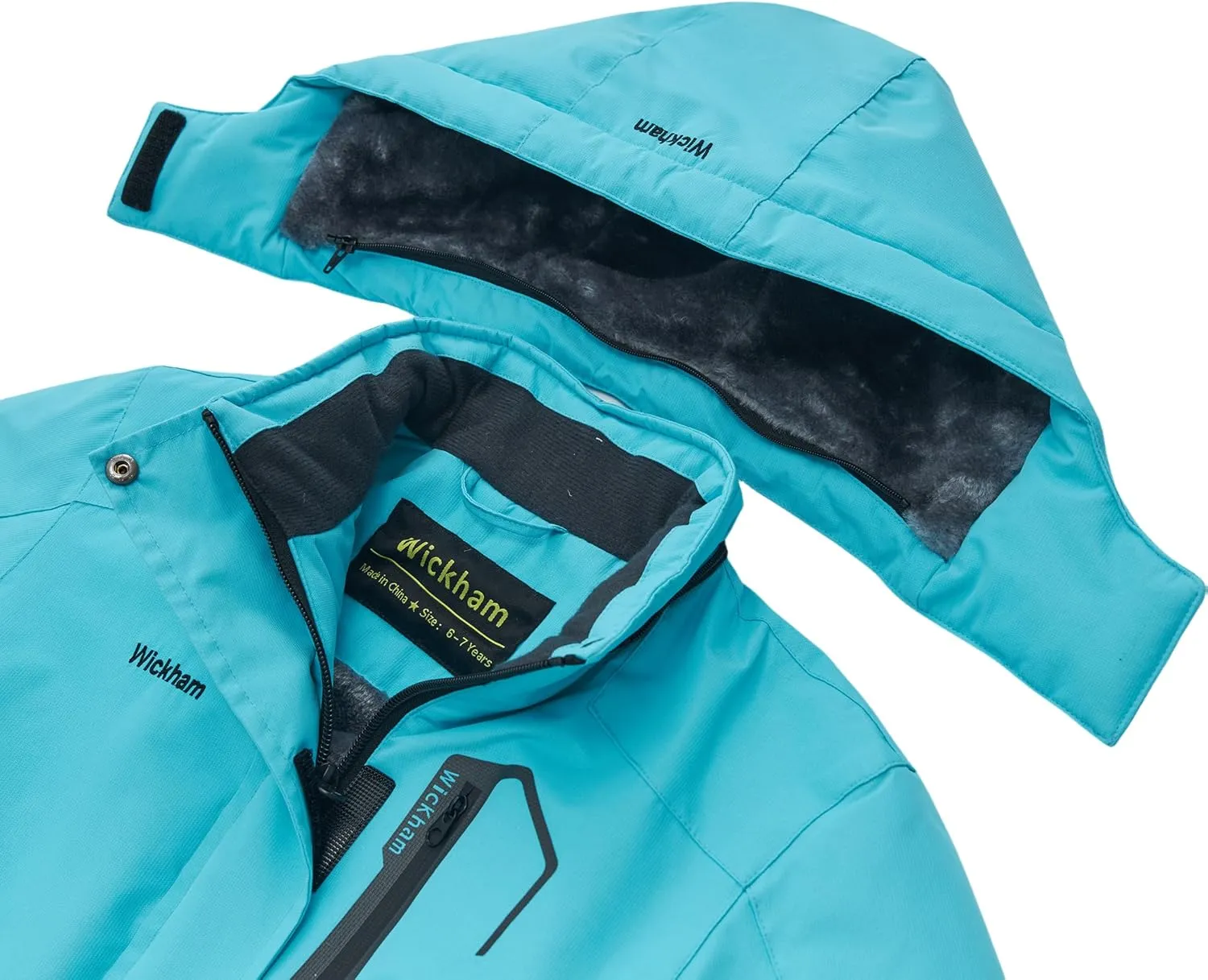 WICKHAM Girl's Waterproof Ski Jacket Winter Warm Fleece Lined Snow Windproof Jackets Removable Hood Ski Coat for Kids