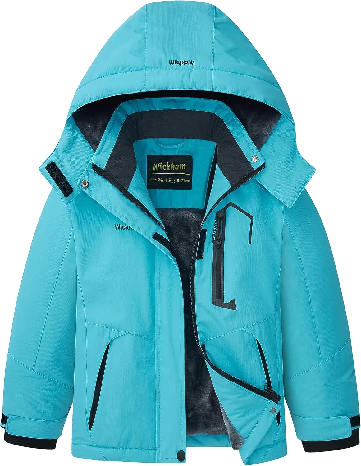 WICKHAM Girl's Waterproof Ski Jacket Winter Warm Fleece Lined Snow Windproof Jackets Removable Hood Ski Coat for Kids