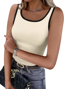 WIHOLL Womens Ribbed Tank Tops 2025 Summer Scoop Neck Slim Fitted Tops Casual Basic Knit Sleeveless Shirts