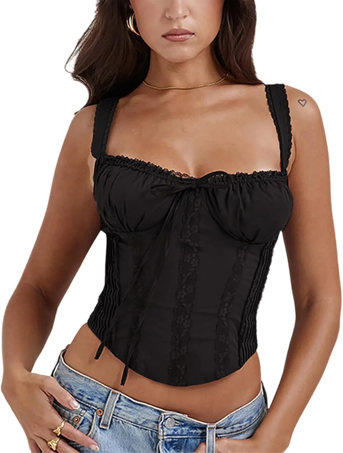 Women's Lace Up Cami Corset Tops Cold Shoulder Zip Side Ties Back Sexy Going Out Bodyshaper Bustier Top