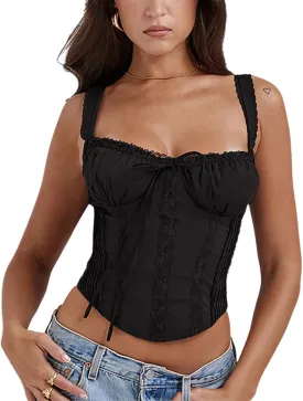 Women's Lace Up Cami Corset Tops Cold Shoulder Zip Side Ties Back Sexy Going Out Bodyshaper Bustier Top