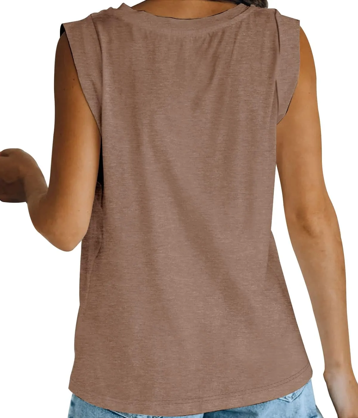 Women's Summer Sleeveless Tank Top Loose Fit Casual Crew Neck T Shirts Basic Tee Tops