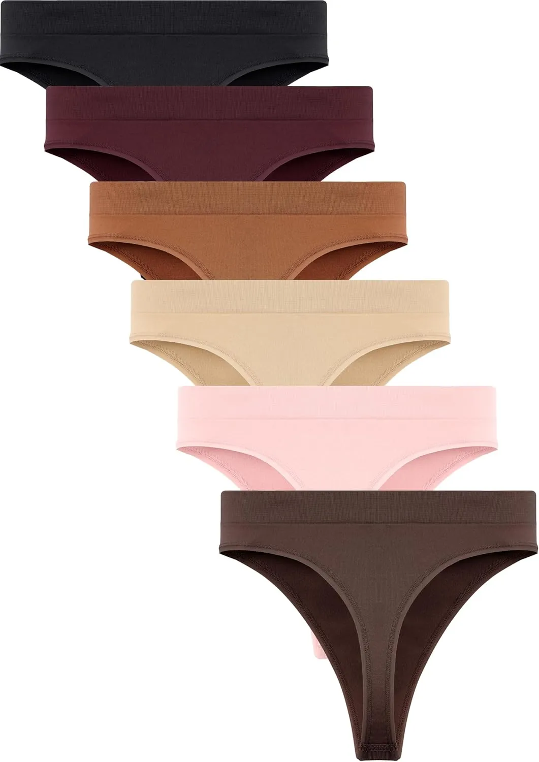 Womens Underwear Breathable Seamless Thongs 6 Pack Comfortable No Show High Waisted Thong Tangas Panties