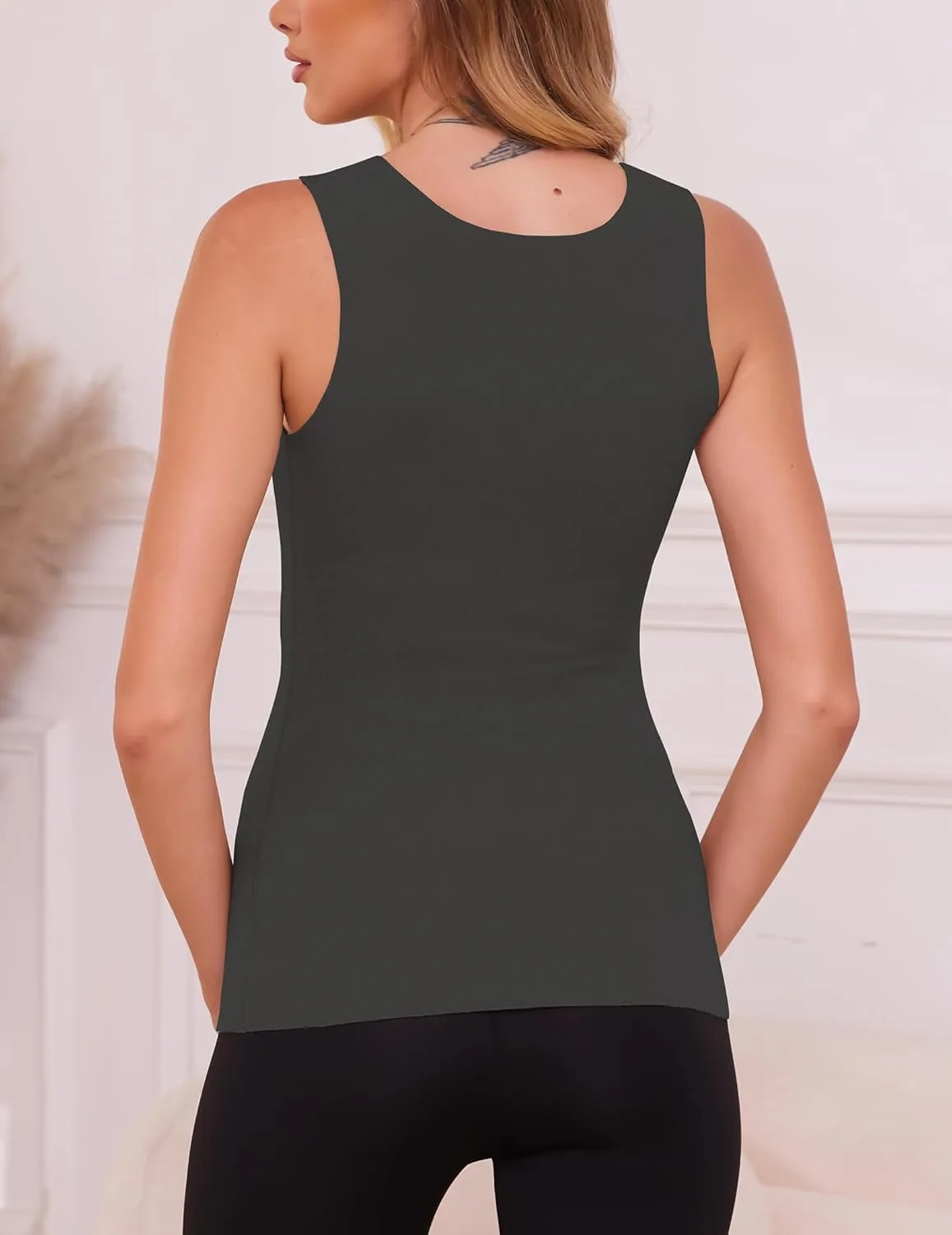 YYA V Neck Basic Tank Tops for Women Thermal Vest Winter Warm Tank-Top Sleeveless Undershirts, S-XXL